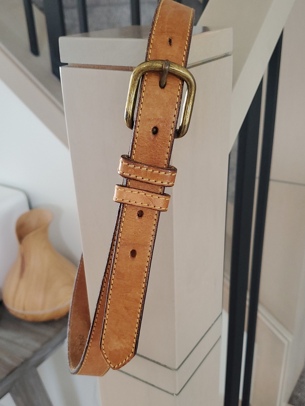 Club Monaco -Genuine Leather Sz. S/M Tan Belt Brass/Gold Tone Buckle